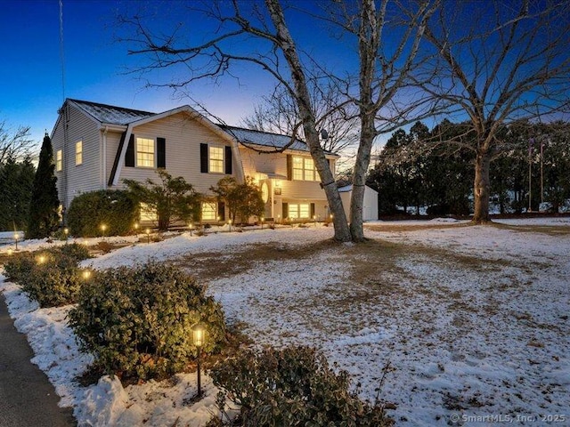 view of snow covered property