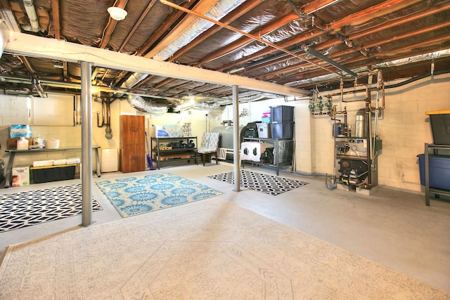 unfinished basement with a heating unit