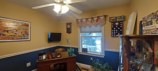 office area with ceiling fan and visible vents