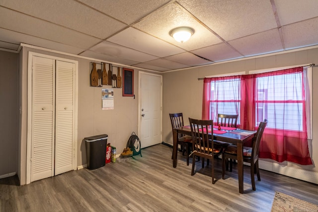 dining room featuring wood finished floors and a paneled ceiling