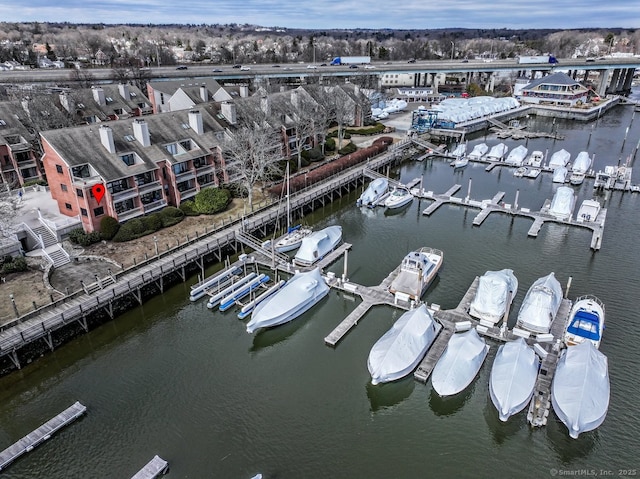 bird's eye view featuring a water view