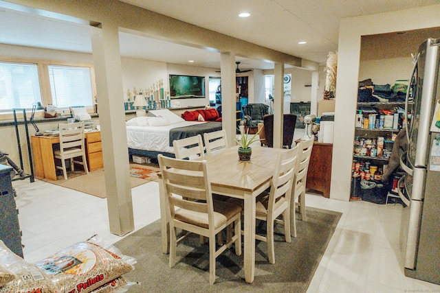 dining room featuring recessed lighting