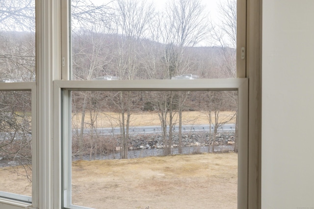 interior details featuring a water view