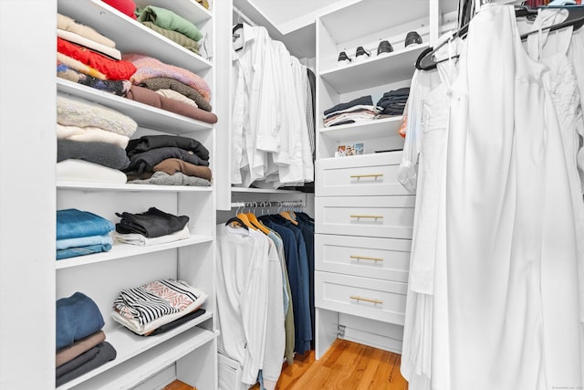 walk in closet featuring light wood-style flooring