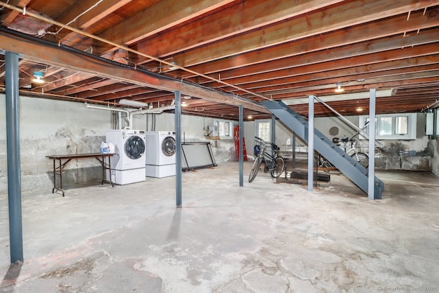 basement featuring washer and dryer