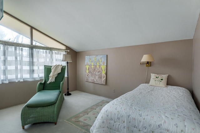 carpeted bedroom with vaulted ceiling