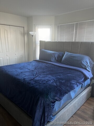 bedroom with a closet and wood finished floors