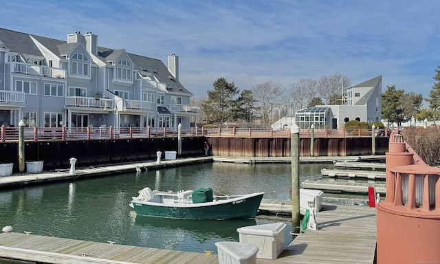 view of dock with a water view