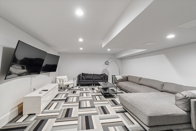 living room with recessed lighting