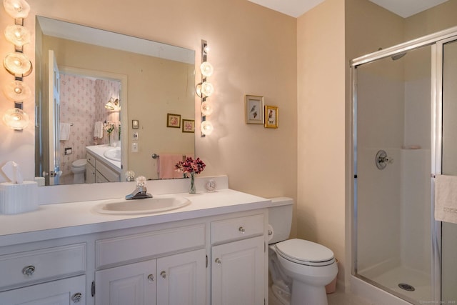 full bathroom with a shower stall and toilet