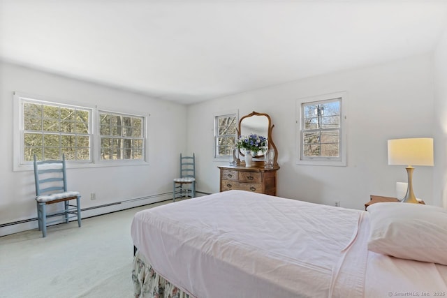 bedroom with carpet flooring and baseboard heating