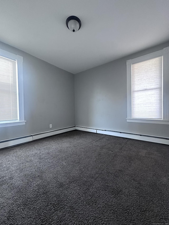 unfurnished room with dark colored carpet