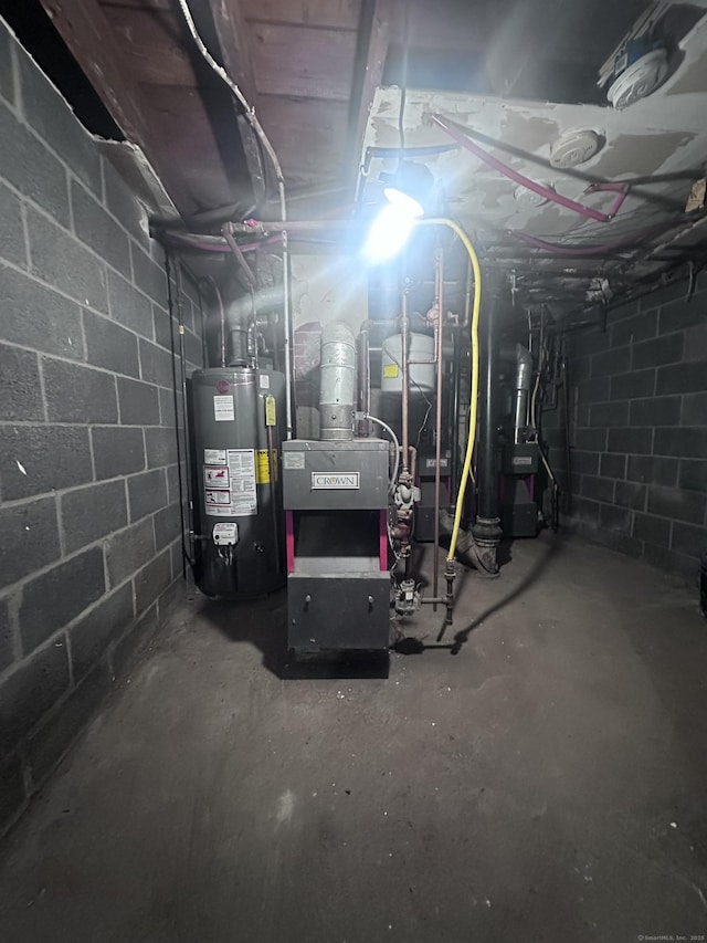 utility room featuring water heater