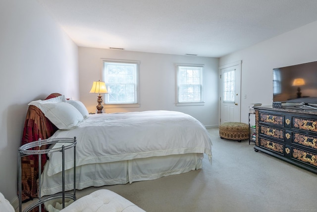 bedroom featuring visible vents and carpet