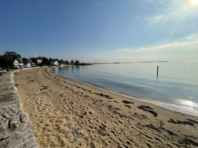 view of water feature featuring a beach view