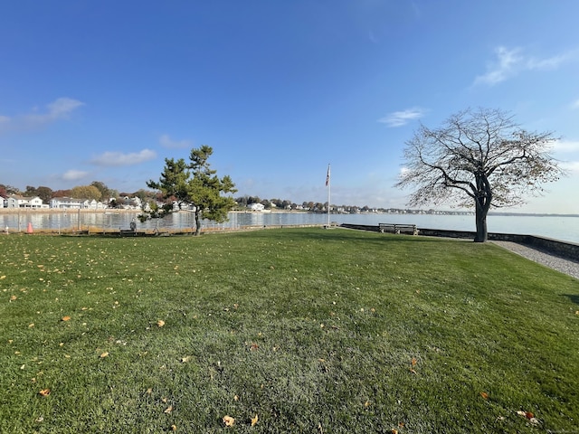 view of yard with a water view