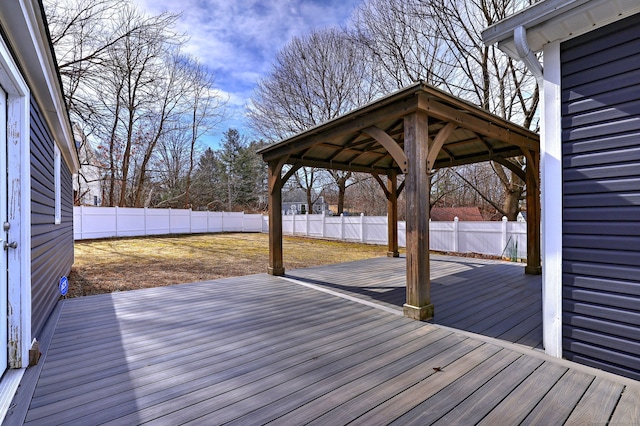 deck featuring a gazebo and a fenced backyard