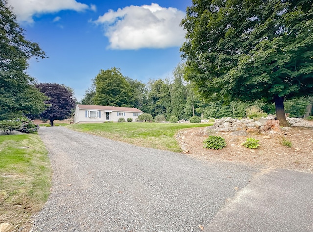 view of front of house featuring driveway and a front lawn