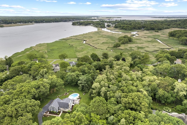 bird's eye view featuring a water view