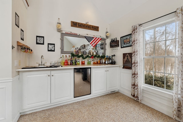 bar featuring wet bar, plenty of natural light, a sink, and refrigerator