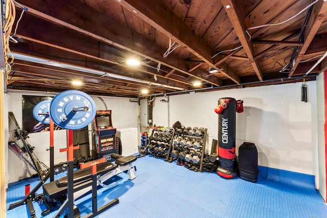 exercise room featuring electric panel