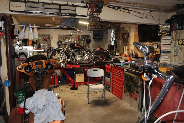 garage featuring a workshop area