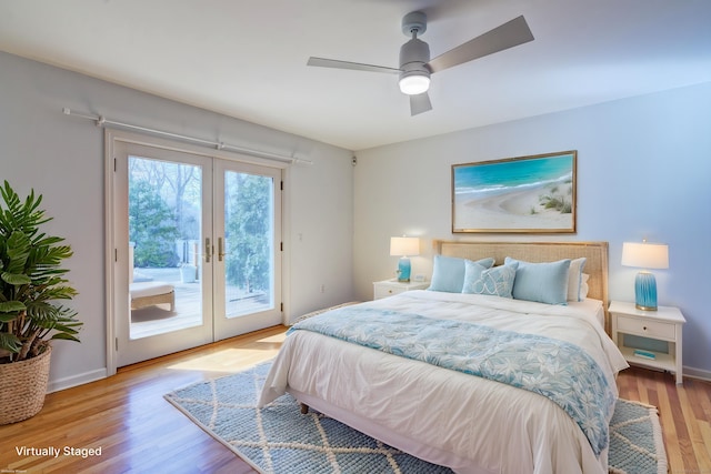 37 Skyline Dr, Groton, CT 06340 - bedroom featuring access to exterior, french doors, light wood-style floors, and a ceiling fan