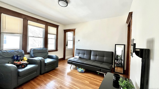 living room with wood finished floors and baseboards