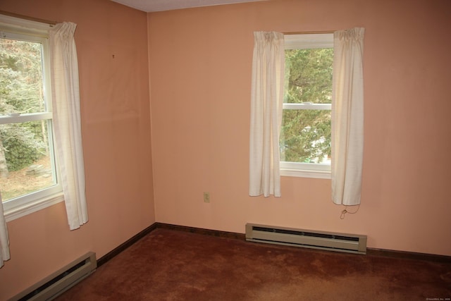 spare room with baseboards, a healthy amount of sunlight, and baseboard heating