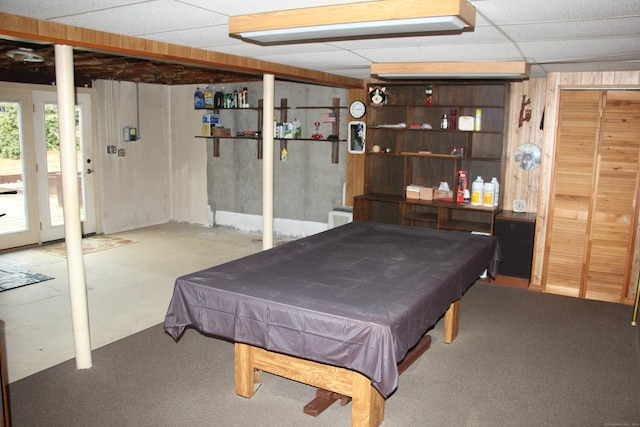 rec room with pool table and a paneled ceiling