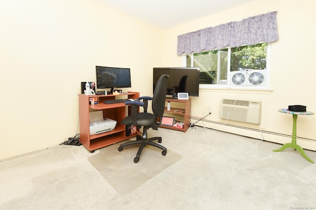 333 Vincellette St Unit 16, Bridgeport, CT 06606 - office area featuring carpet flooring, an AC wall unit, and baseboard heating