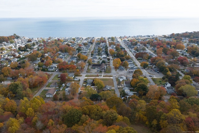 aerial view featuring a residential view and a water view