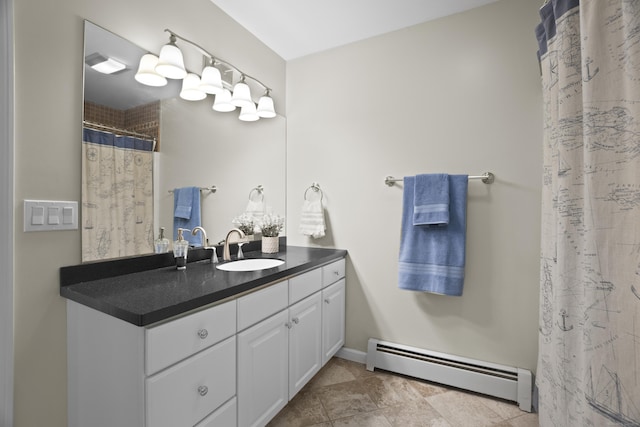 3 Spencer Ct, Clinton, CT 06413 - bathroom with a baseboard radiator, vanity, and curtained shower
