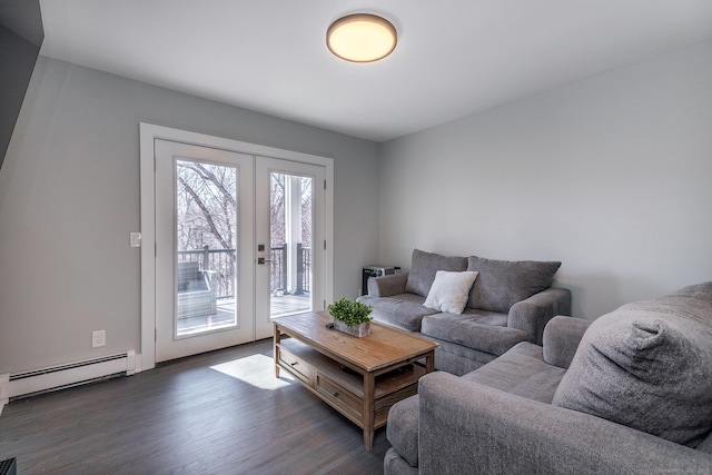 34 Indian Hill Rd, New Fairfield, CT 06812 - living room with baseboard heating, french doors, and wood finished floors