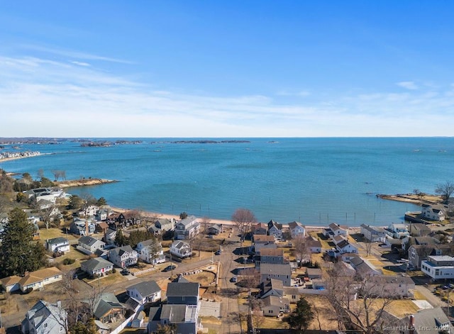 aerial view featuring a water view and a residential view