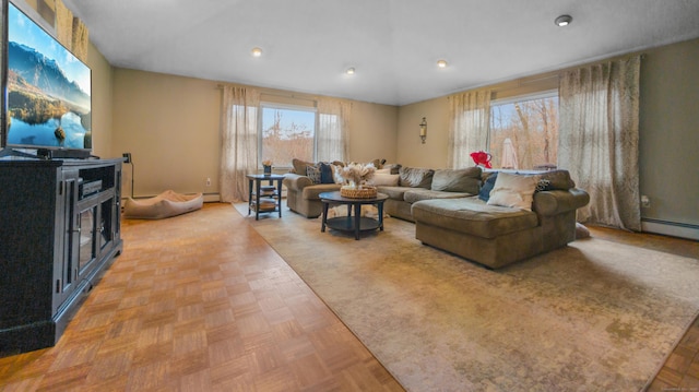 1557 Georges Hill Rd, Southbury, CT 06488 - living area with recessed lighting and baseboard heating