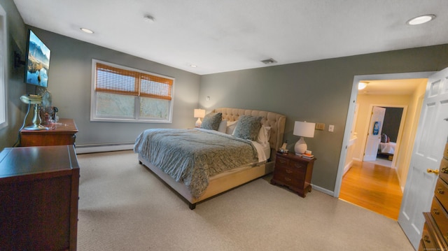 1557 Georges Hill Rd, Southbury, CT 06488 - carpeted bedroom featuring a baseboard radiator and recessed lighting