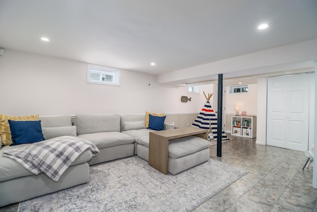 living room with recessed lighting