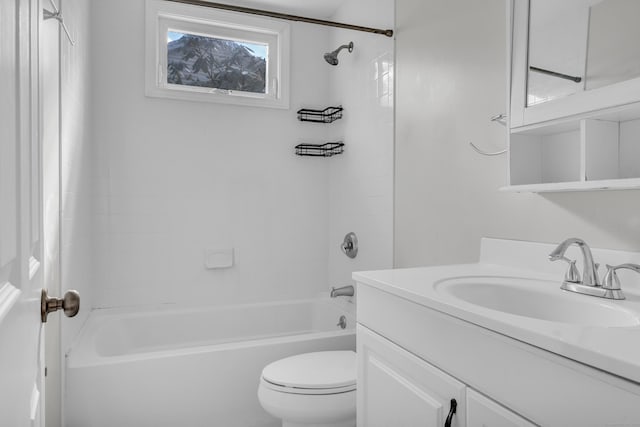 full bathroom featuring toilet, shower / tub combination, and vanity