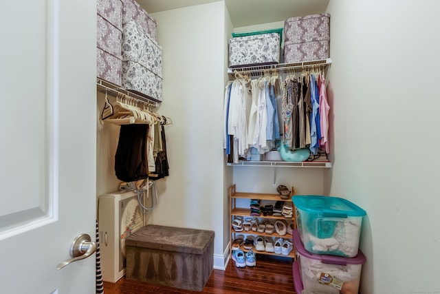 walk in closet featuring wood finished floors