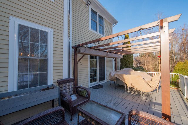 wooden terrace featuring a pergola