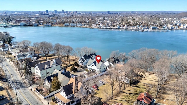 aerial view with a water view