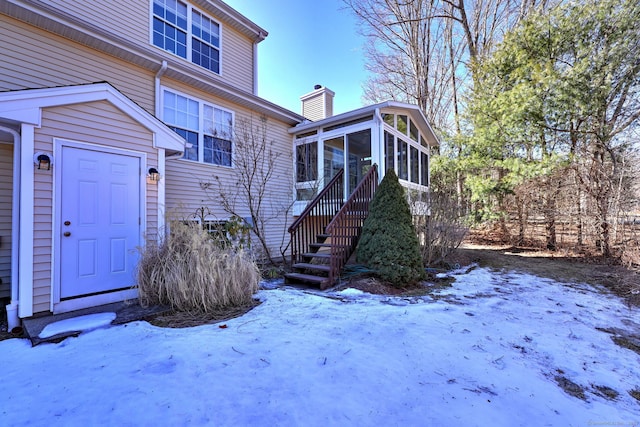 exterior space with a chimney