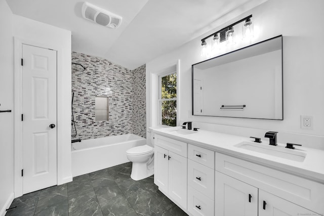 full bath with visible vents, a sink, toilet, and a bathing tub