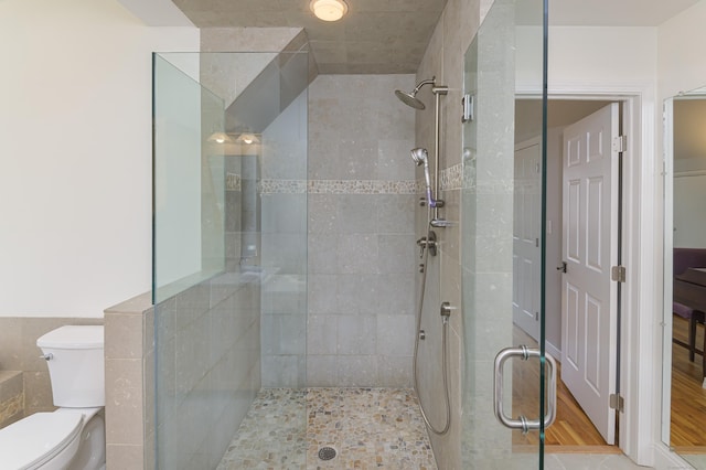 full bathroom with toilet and a stall shower