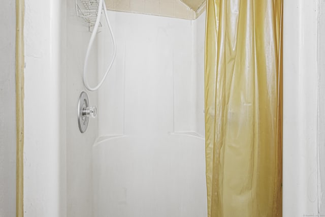 room details with a shower with shower curtain