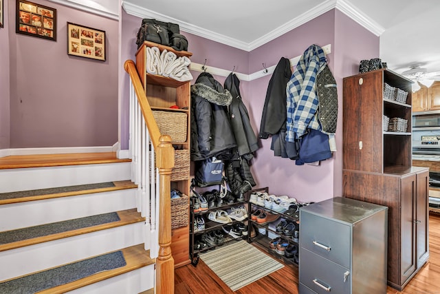 spacious closet featuring a ceiling fan and wood finished floors