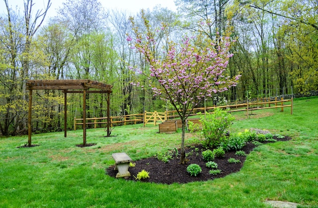 view of yard with a vegetable garden and fence