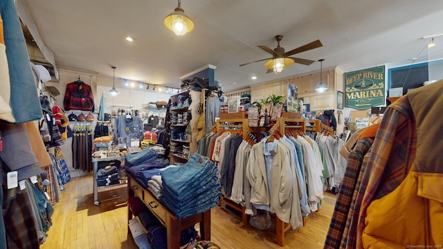 interior space featuring hardwood / wood-style flooring and ceiling fan