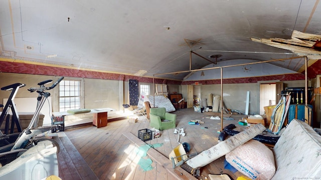 interior space featuring vaulted ceiling, hardwood / wood-style floors, and plenty of natural light